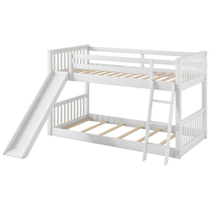 English Elm Twin Twin Bunk Bed with Convertible Slide & Reversible Ladder, Space-Saving Pine Frame for Kids Rooms White GX000213AAK-1