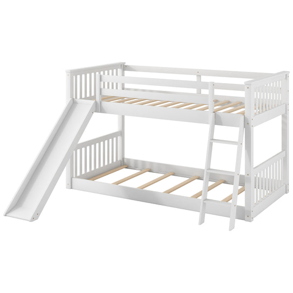 English Elm Twin Twin Bunk Bed with Convertible Slide & Reversible Ladder, Space-Saving Pine Frame for Kids Rooms White GX000213AAK-1