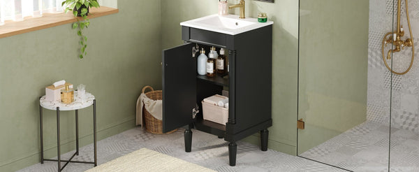 English Elm 18" French Style Vanity with Ceramic Sink Soft Close Door and Adjustable Shelf Black N710P415332B