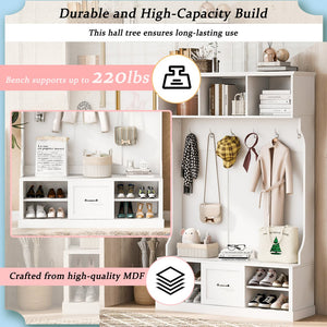 English Elm U-Can 57'' Hall Tree with Bench, Drawer & Shelves for Entryway Organizing and Stylish Storage White N724P264673K