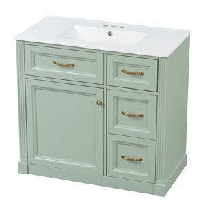 English Elm 36 Inch Bathroom Vanity With Ceramic Sink, Soft-Close Drawers, And Adjustable Storage For Modern Elegance N725P336549F
