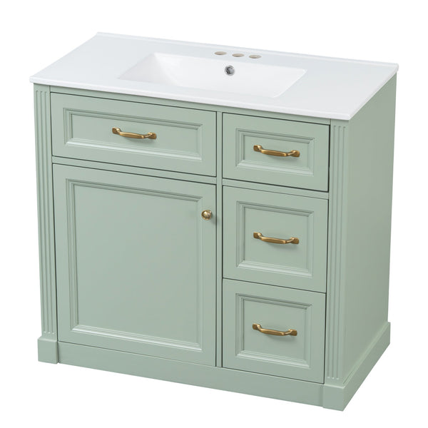 English Elm 36 Inch Bathroom Vanity With Ceramic Sink, Soft-Close Drawers, And Adjustable Storage For Modern Elegance N725P336549F