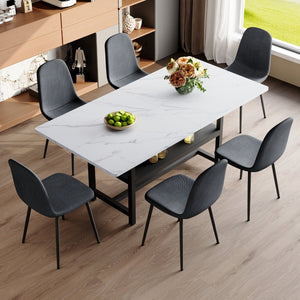English Elm Table Set - Modern 71" Dining Table With Under-Table Storage & 6 Ergonomic Dark Gray Chairs For Comfort W1151S04263-GIGA