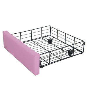 English Elm Full Size Upholstered Bed Frame With Led Lights – Chic Pink Princess Design, Crown Headboard & Storage Drawers W2770P190367