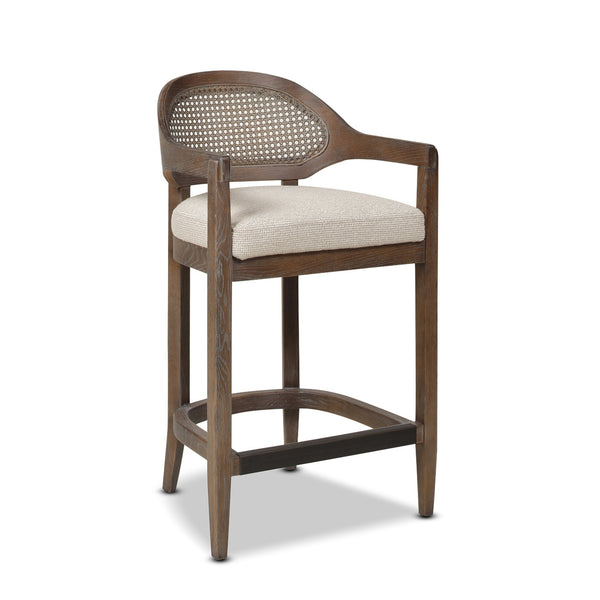 English Elm Jennifer Taylor Home - Americana Mid-Century Modern 26" Cane Back Counter Stool – Stylish Taupe-Biege Upholstery & Oak Frame B2719P238383