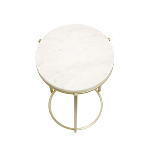 Pasargad Carina Marble Top Side Table - Unique Handcrafted White/Gold Design For Modern Homes White Stainless Steel Psac-148