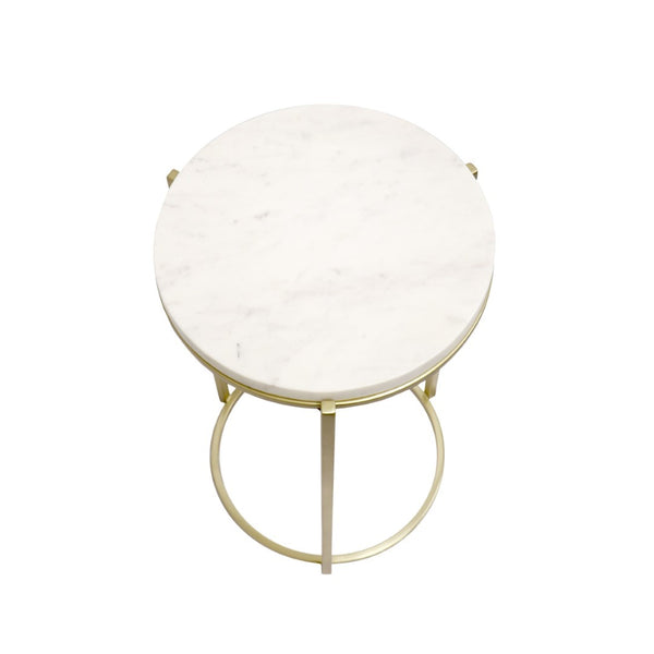 Pasargad Carina Marble Top Side Table - Unique Handcrafted White/Gold Design For Modern Homes White Stainless Steel Psac-148