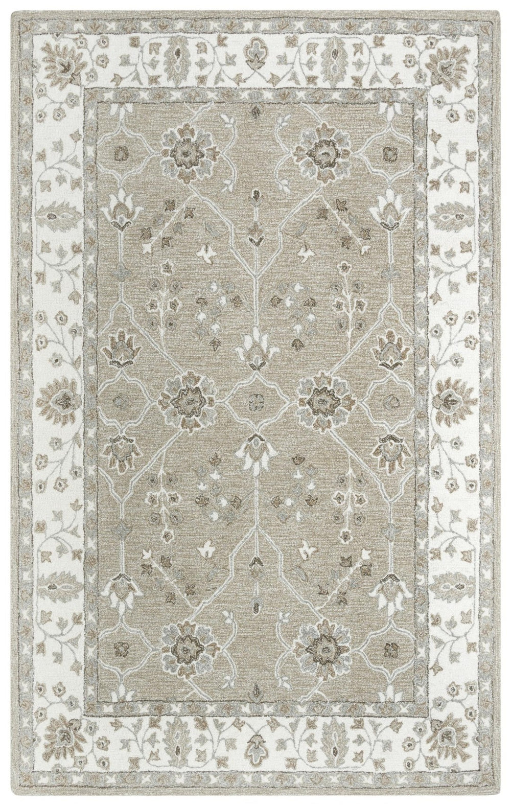 Alora Decor Conley Hand-Tufted Beige Wool Rug With Persian Floral Border — Timeless, Durable Artisan Comfort 7'9" x 9'9" A01A0110604557999