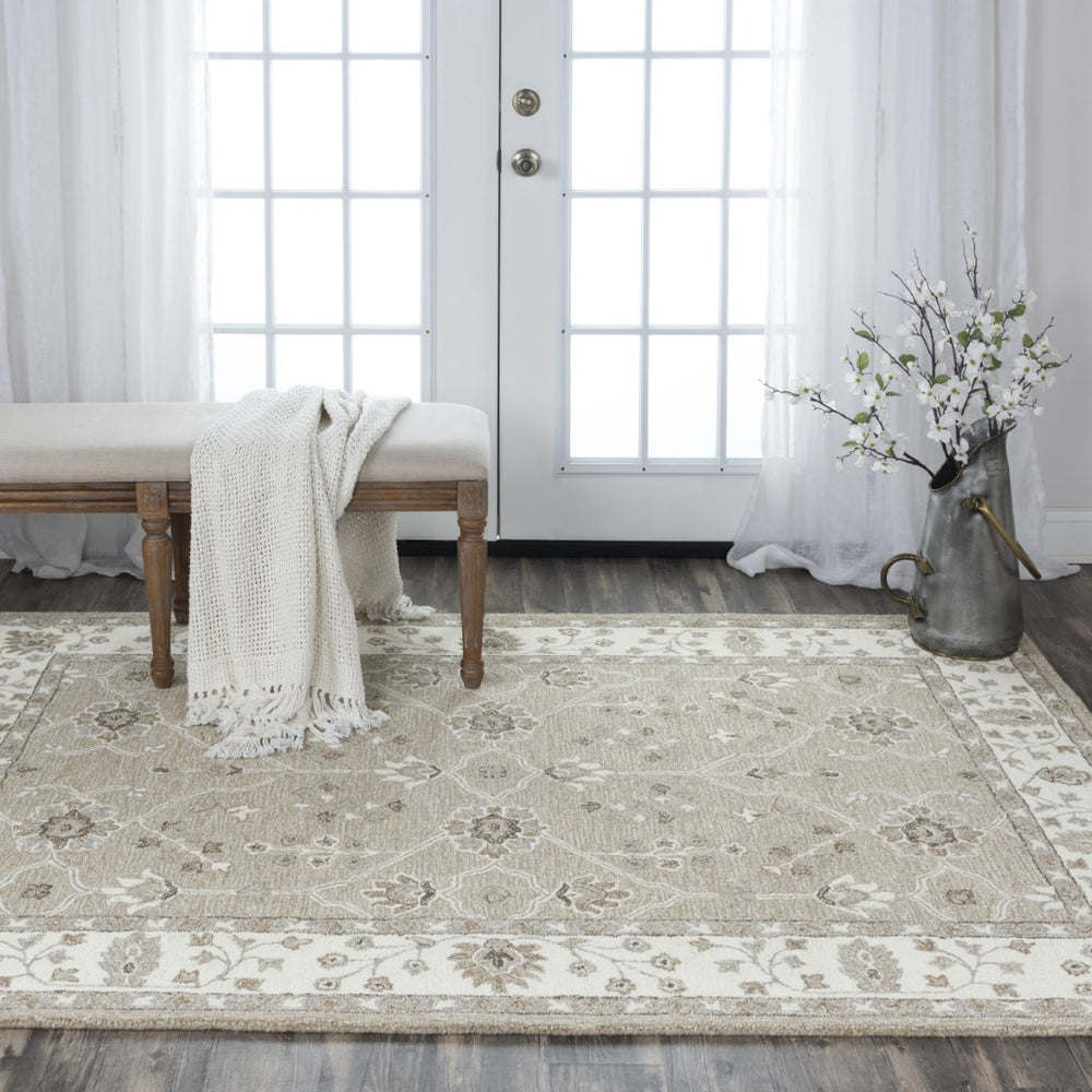 Alora Decor Conley Hand-Tufted Beige Wool Rug With Persian Floral Border — Timeless, Durable Artisan Comfort 7'9" x 9'9" A01A0110604557999