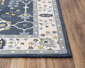 Alora Decor Conley Hand-Tufted Wool Area Rug — Navy And Ivory Persian-Inspired Design For Elegant Rooms 7'9" x 9'9" A01A0110809377999