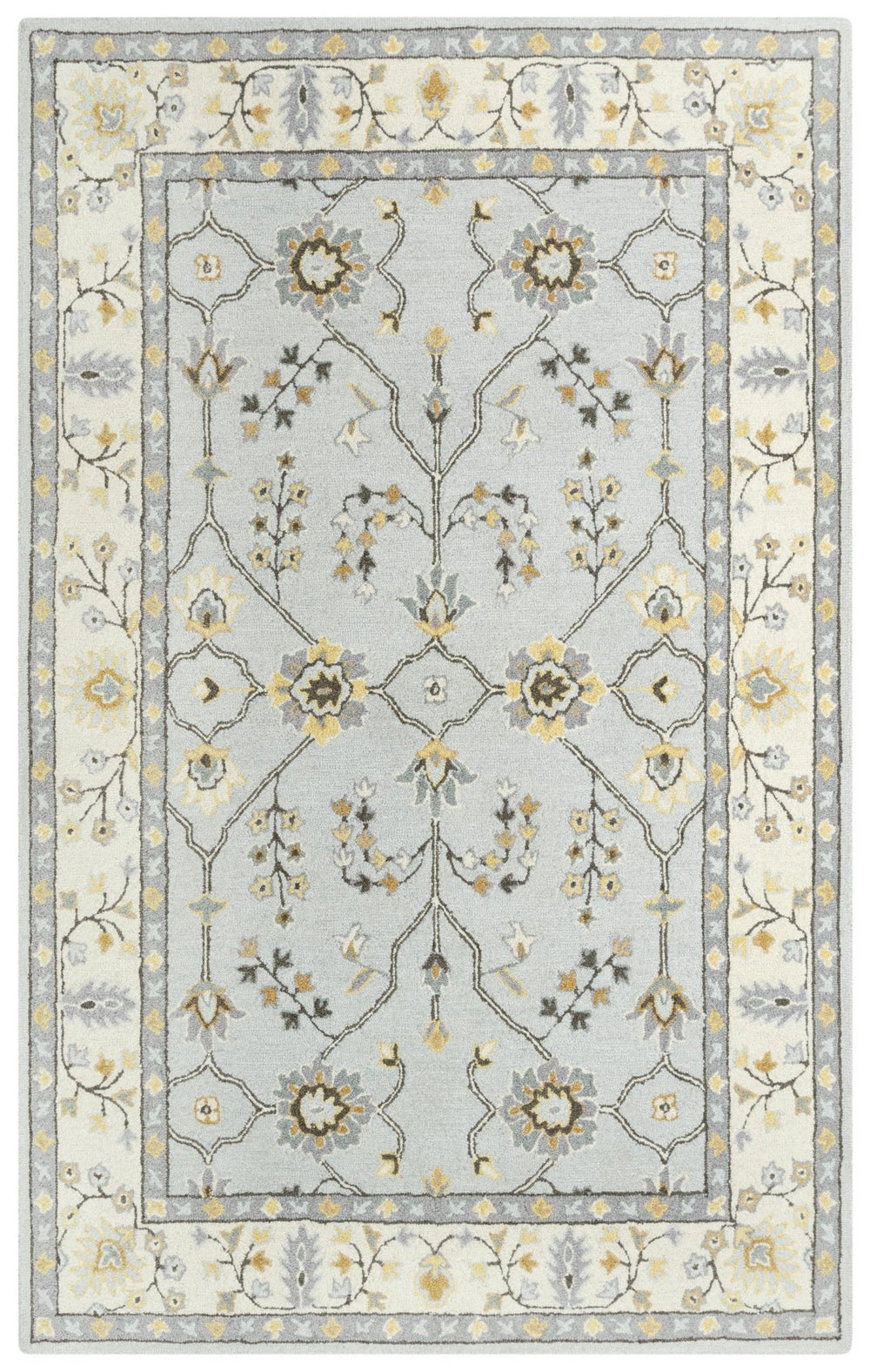 Alora Decor Conley Hand‑Tufted Wool Area Rug In Slate Gray, Ivory & Brown — Persian Mina‑Khani Elegance For Living Spaces 5' x 7'6" A01A0110900330576