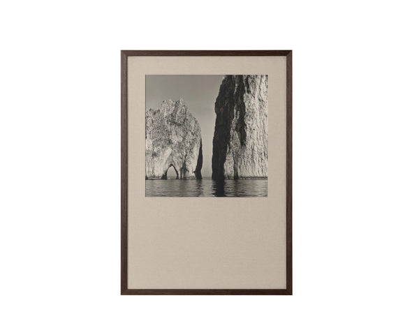 Sunpan Coastal Italy Black and White Large Format Print with Pine Wood Brown Frame Coastal Vibes I A0439