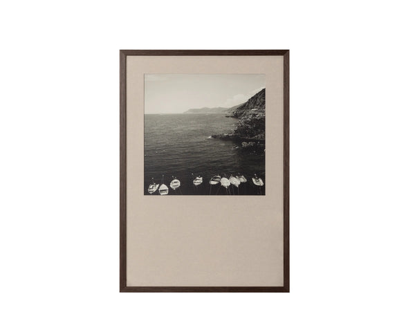 Sunpan Coastal Italy Black and White Large Format Print with Pine Wood Brown Frame Coastal Vibes II A0440