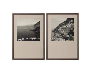 Sunpan Coastal Italy Black and White Large Format Print with Pine Wood Brown Frame Coastal Vibes II A0440