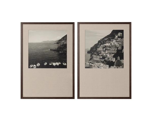 Sunpan Coastal Italy Black and White Large Format Print with Pine Wood Brown Frame Coastal Vibes II A0440