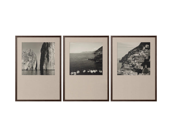 Sunpan Coastal Italy Black and White Large Format Print with Pine Wood Brown Frame Coastal Vibes II A0440