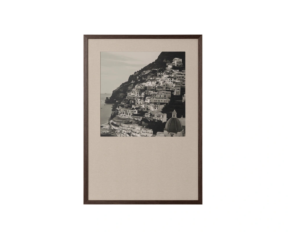 Sunpan Coastal Italy Black and White Large Format Print with Pine Wood Brown Frame Coastal Vibes III A0441