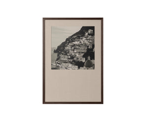 Sunpan Coastal Italy Black and White Large Format Print with Pine Wood Brown Frame Coastal Vibes III A0441