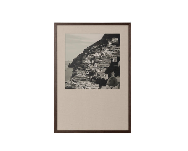 Sunpan Coastal Italy Black and White Large Format Print with Pine Wood Brown Frame Coastal Vibes III A0441