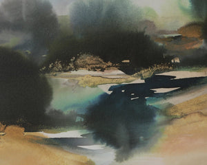 Sunpan Turner Classic Watercolour Canvas Art with Brown Floater Frame Meditative Landscape A0448