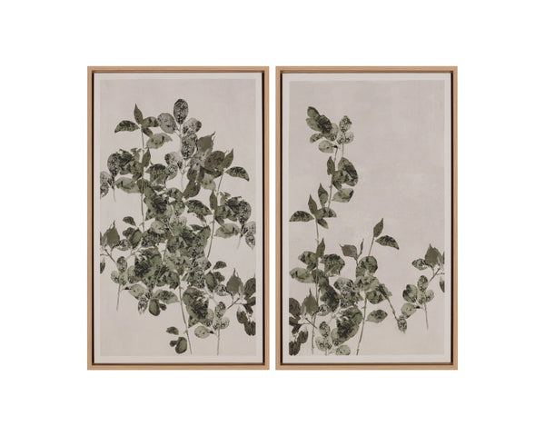 Sunpan Botanical Linen Print Wall Art with Natural Floater Frame for Living or Bedroom Decor Botanical Study I A0452
