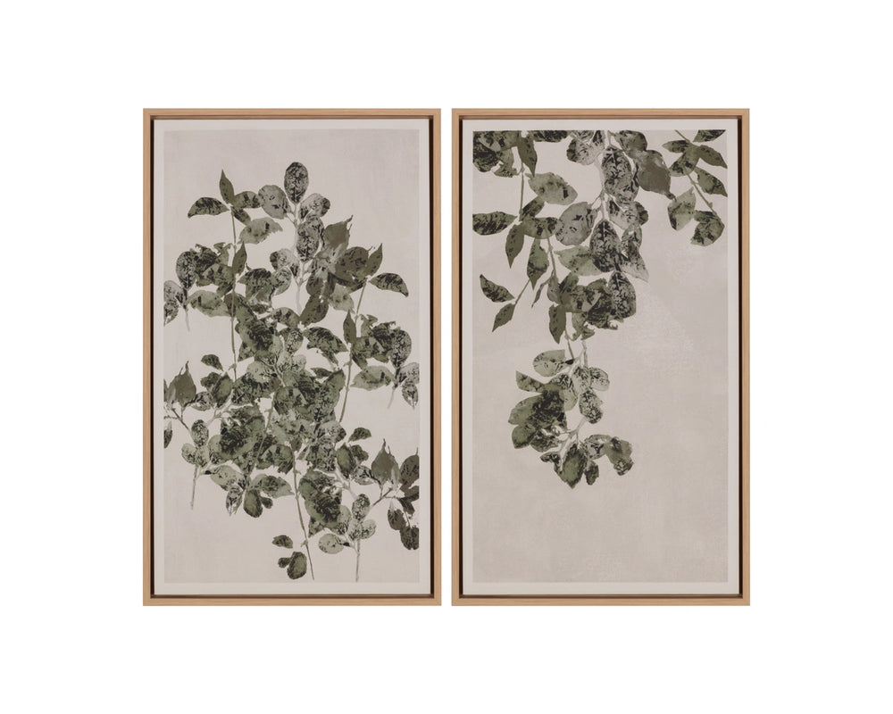 Sunpan Botanical Linen Print Wall Art with Natural Floater Frame for Living or Bedroom Decor Botanical Study II A0453