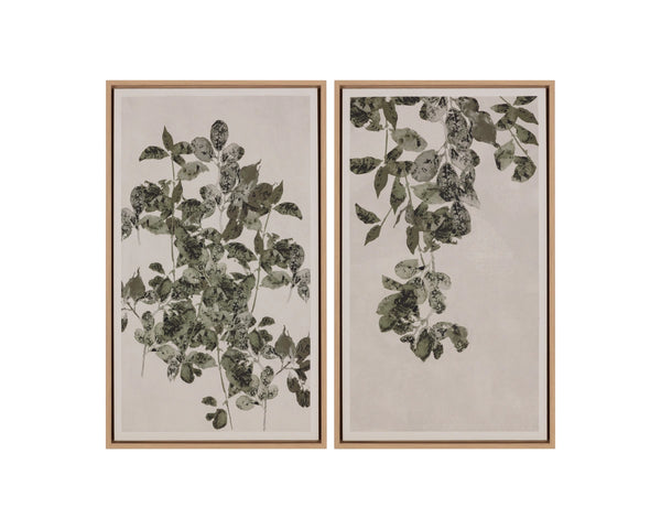 Sunpan Botanical Linen Print Wall Art with Natural Floater Frame for Living or Bedroom Decor Botanical Study II A0453
