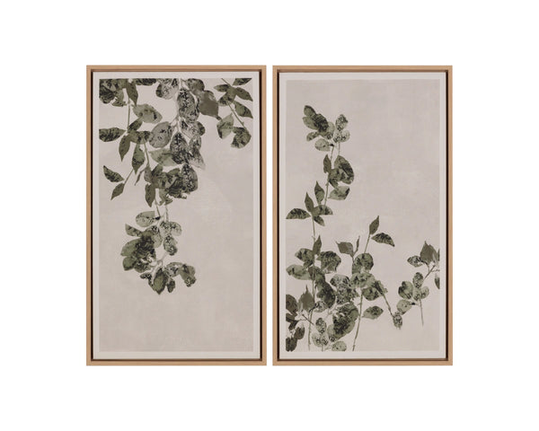 Sunpan Botanical Linen Print Wall Art with Natural Floater Frame for Living or Bedroom Decor Botanical Study III A0454