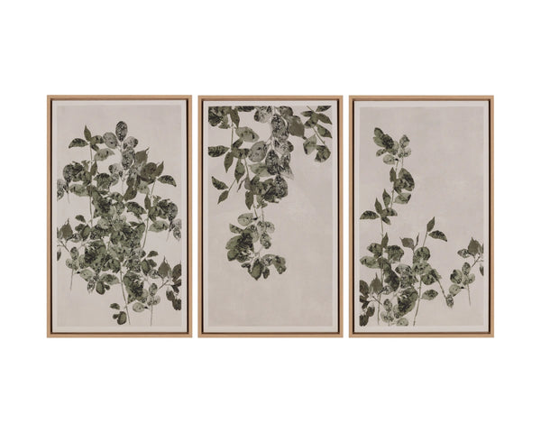 Sunpan Botanical Linen Print Wall Art with Natural Floater Frame for Living or Bedroom Decor Botanical Study III A0454