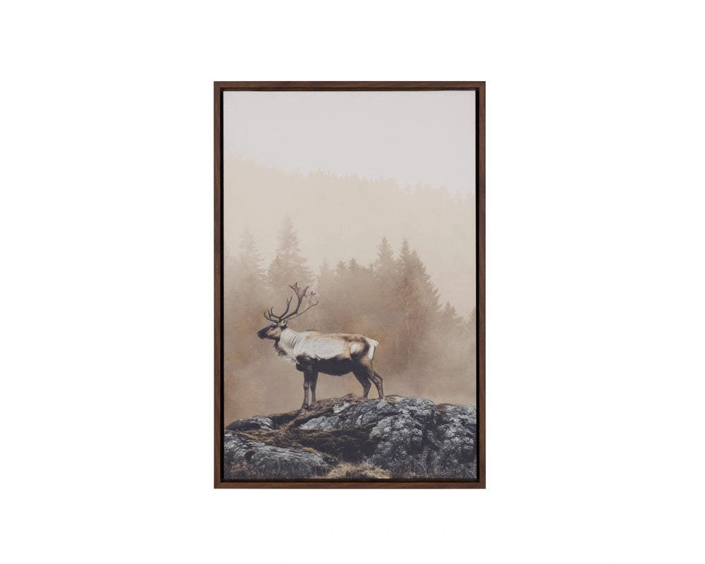 Sunpan Into the Wild Misty Deer Linen Canvas Fine Art Print with Woodgrain Floater Frame Into The Wild I A0457