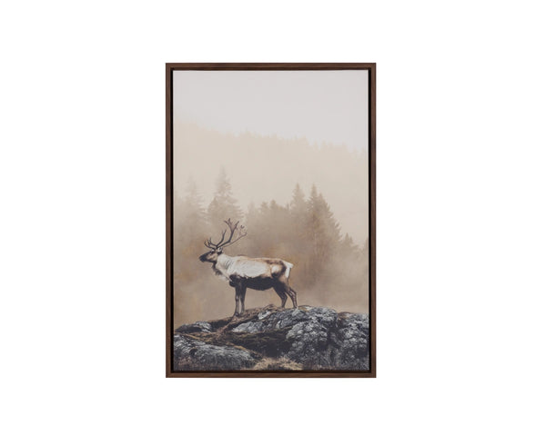 Sunpan Into the Wild Misty Deer Linen Canvas Fine Art Print with Woodgrain Floater Frame Into The Wild I A0457