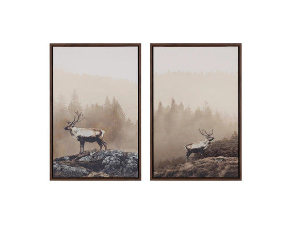 Sunpan Into the Wild Misty Deer Linen Canvas Fine Art Print with Woodgrain Floater Frame Into The Wild I A0457
