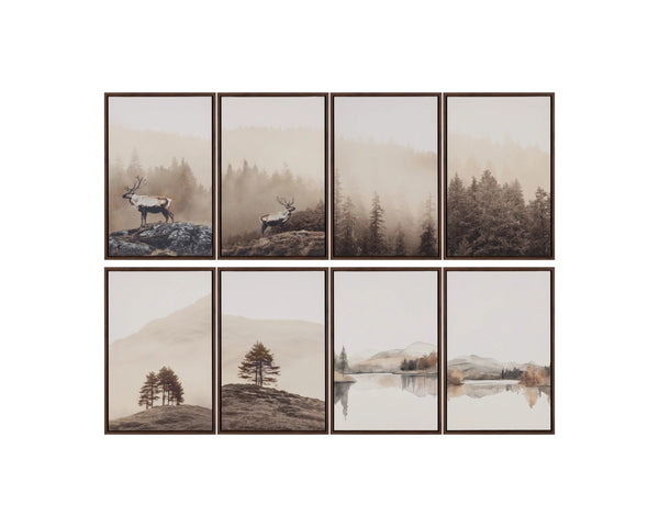 Sunpan Into the Wild Misty Deer Linen Canvas Fine Art Print with Woodgrain Floater Frame Into The Wild II A0458