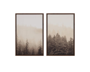 Sunpan Mistwood Forest Landscape Linen Print with Natural Wood Floater Frame Wall Art Mistwood I A0459