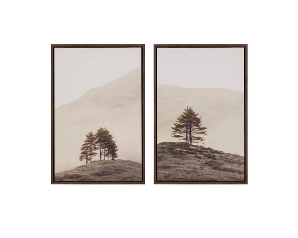 Sunpan Together Alone Watercolor Landscape Print on Linen with Wood Floater Frame Wall Art Together Alone I A0461