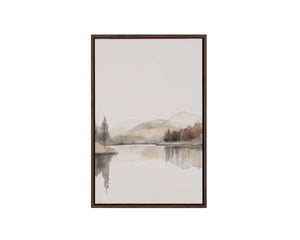 Sunpan Silent Lake Watercolor Linen Canvas Art with Woodgrain Floater Frame for Serene Interiors Silent Lake I A0463