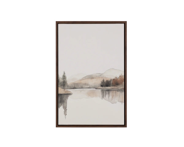 Sunpan Silent Lake Watercolor Linen Canvas Art with Woodgrain Floater Frame for Serene Interiors Silent Lake I A0463