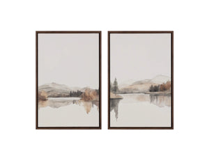 Sunpan Silent Lake Watercolor Linen Canvas Art with Woodgrain Floater Frame for Serene Interiors Silent Lake I A0463