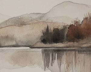 Sunpan Silent Lake Watercolor Linen Canvas Art with Woodgrain Floater Frame for Serene Interiors Silent Lake I A0463