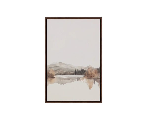 Sunpan Silent Lake Watercolor Linen Canvas Art with Woodgrain Floater Frame for Serene Interiors Silent Lake II A0464