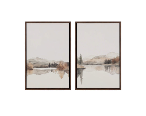 Sunpan Silent Lake Watercolor Linen Canvas Art with Woodgrain Floater Frame for Serene Interiors Silent Lake II A0464