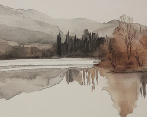 Sunpan Silent Lake Watercolor Linen Canvas Art with Woodgrain Floater Frame for Serene Interiors Silent Lake II A0464