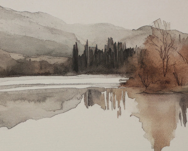 Sunpan Silent Lake Watercolor Linen Canvas Art with Woodgrain Floater Frame for Serene Interiors Silent Lake II A0464