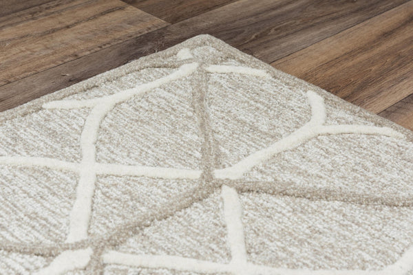 Alora Decor Ava Hand-Tufted 100% Wool Rectangle Rug In Brown Ivory Geometric Texture — Durable, Cozy Accent 5' x 7'6" A06A0610200120576
