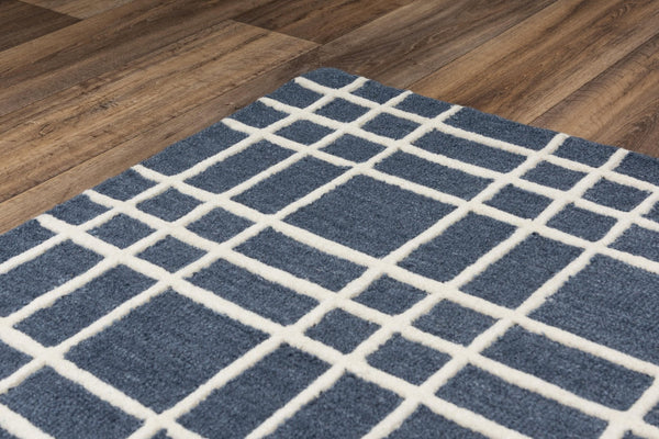 Alora Decor Lofton Hand-Tufted Wool Rug With Blue Plaid Texture And Ivory Accents For Contemporary Living Spaces 5' x 7'6" A07A0710200090576