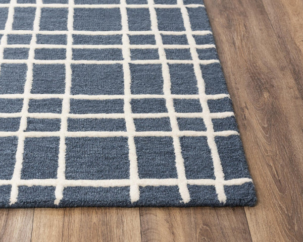 Alora Decor Lofton Hand-Tufted Wool Rug With Blue Plaid Texture And Ivory Accents For Contemporary Living Spaces 5' x 7'6" A07A0710200090576