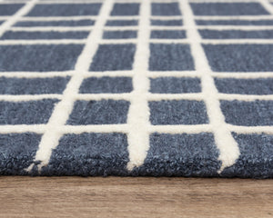 Alora Decor Lofton Hand-Tufted Wool Rug With Blue Plaid Texture And Ivory Accents For Contemporary Living Spaces 5' x 7'6" A07A0710200090576