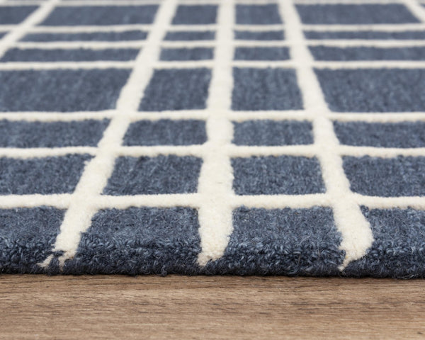 Alora Decor Lofton Hand-Tufted Wool Rug With Blue Plaid Texture And Ivory Accents For Contemporary Living Spaces 5' x 7'6" A07A0710200090576
