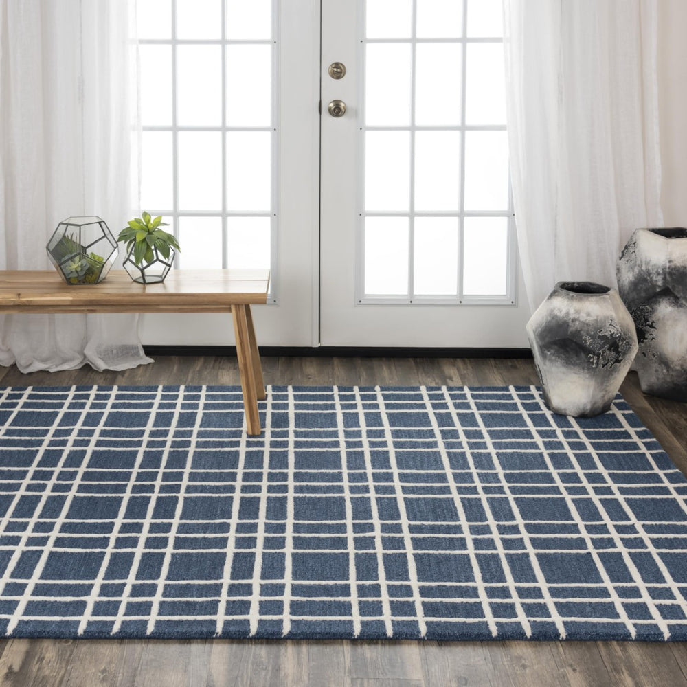 Alora Decor Lofton Hand-Tufted Wool Rug With Blue Plaid Texture And Ivory Accents For Contemporary Living Spaces 5' x 7'6" A07A0710200090576