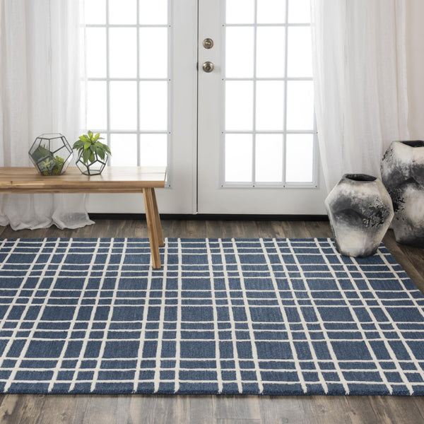 Alora Decor Lofton Hand-Tufted Wool Rug With Blue Plaid Texture And Ivory Accents For Contemporary Living Spaces 5' x 7'6" A07A0710200090576
